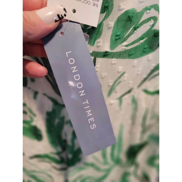 London Times Dottie XL Green White Floral Halter Maxi Textured Dress Wedding NWT - Picture 6 of 11